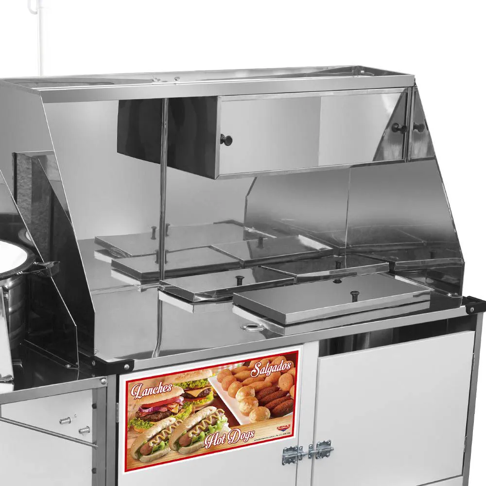 Carrinho 3 em 1 Cefaz Hot Dog Lanche e Salgado Luxo Branco Rodas Pneumáticas e Guarda Sol BL28P/GS - Imagem 2