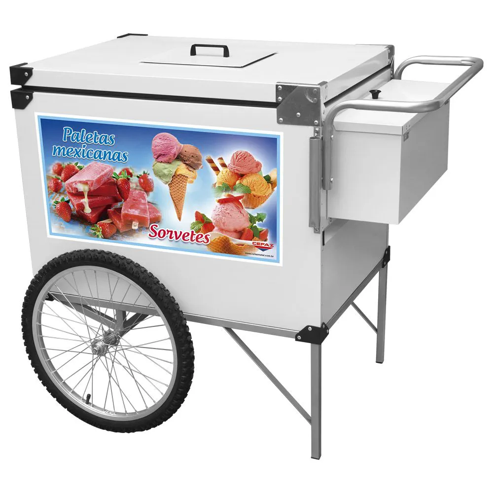 Carrinho de Sorvete Cefaz Branco Rodas de Bicicleta BL34P/GS
