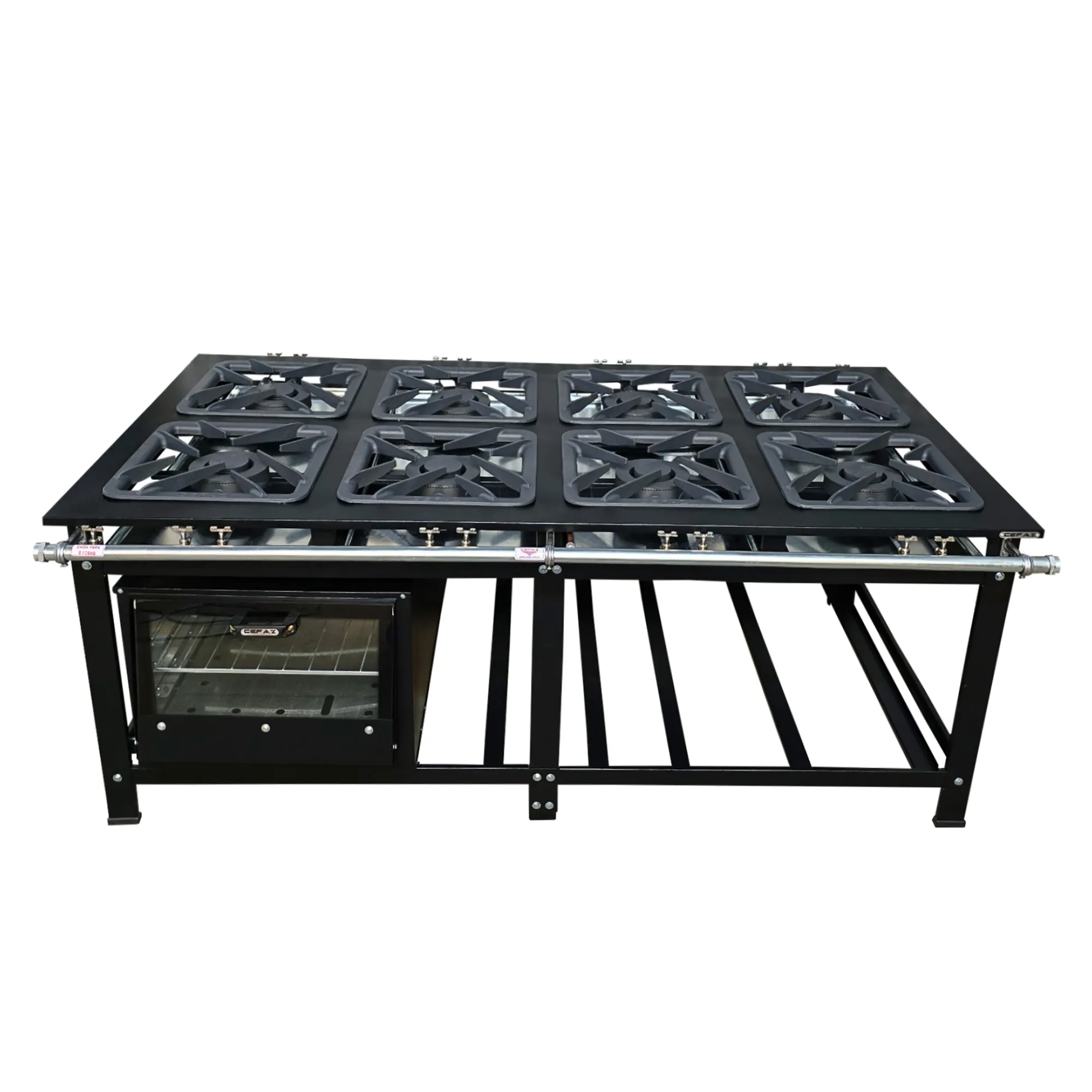 Fogão Industrial de Centro 8 Bocas Duplas Cefaz Linha Gold Baixa Pressão Aço Carbono com Forno 100 Litros Tampa de Vidro C-CFZG-159+FRG-22 - Imagem 2