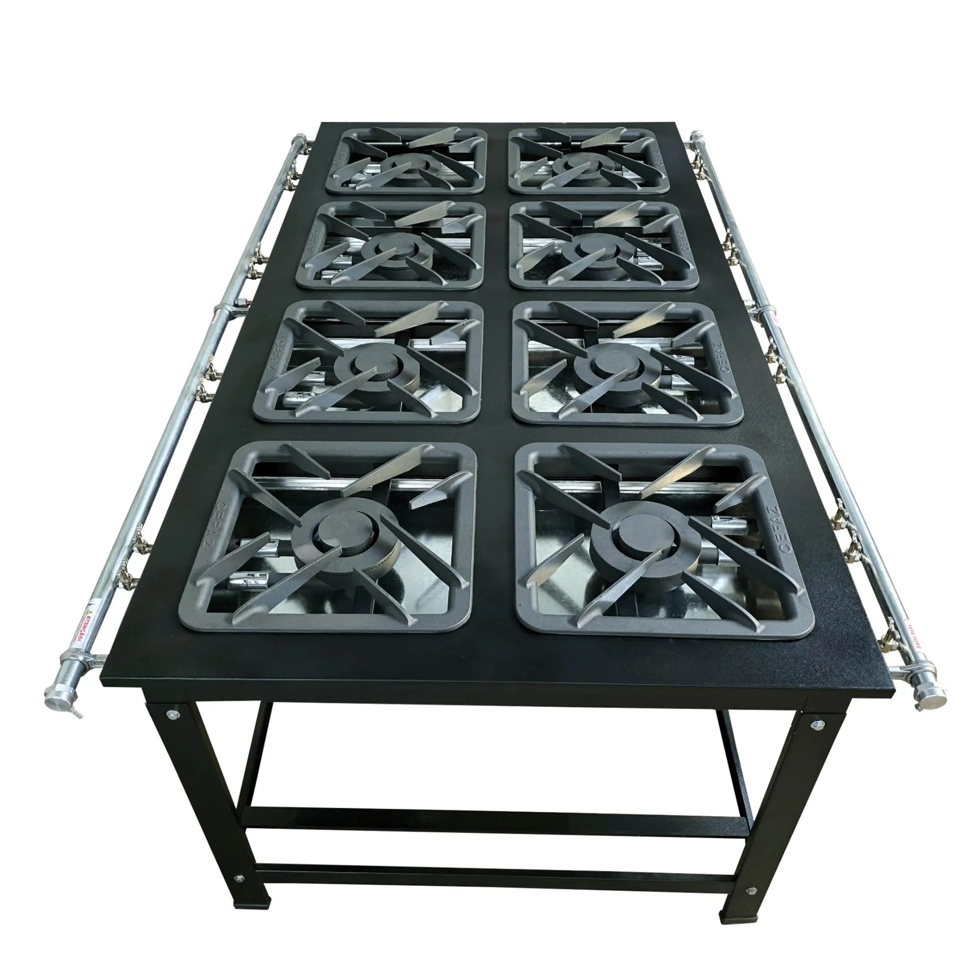 Fogão Industrial de Centro 8 Bocas Duplas Cefaz Linha Gold Baixa Pressão Aço Carbono com Forno 100 Litros Tampa de Vidro C-CFZG-159+FRG-22 - Imagem 3