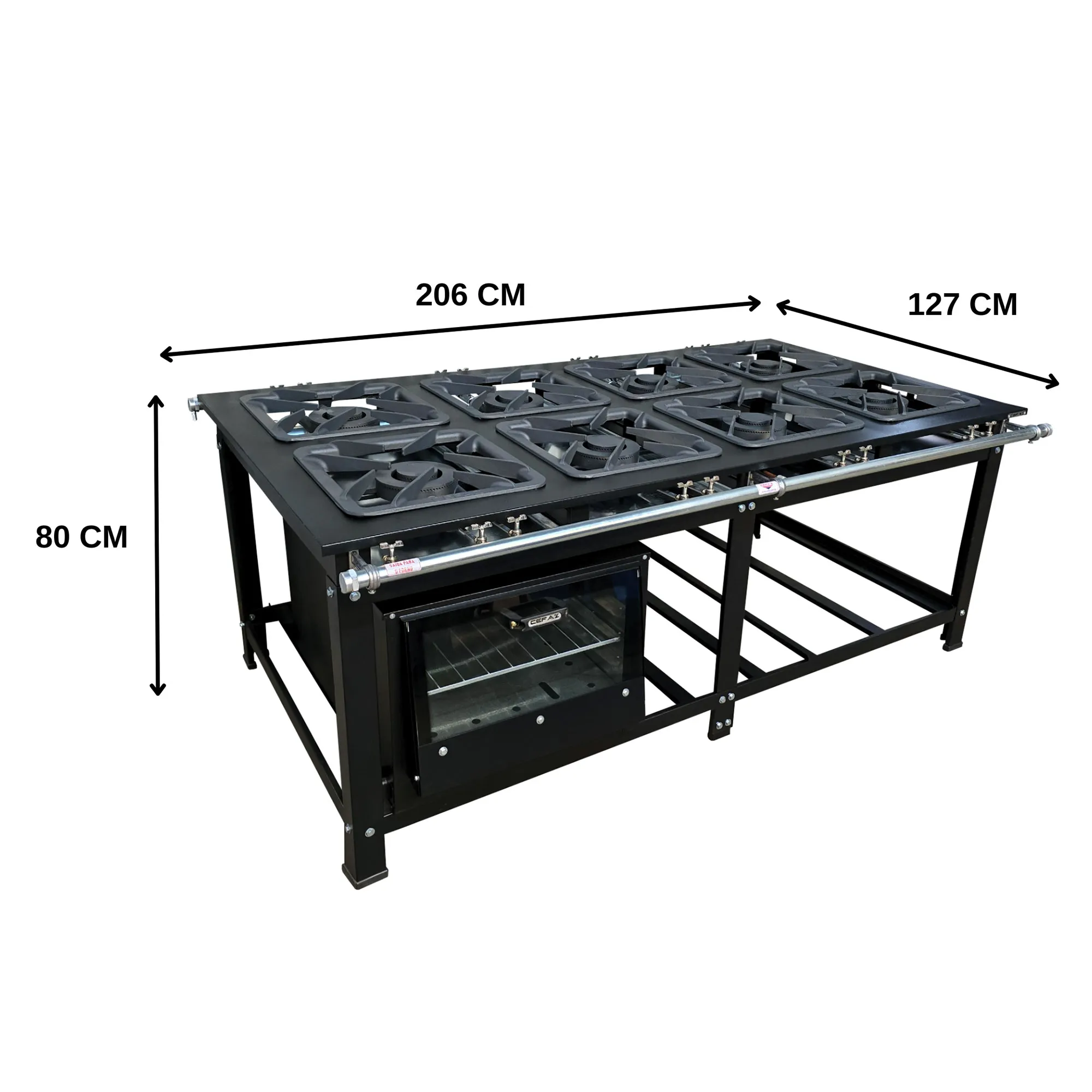 Fogão Industrial de Centro 8 Bocas Duplas Cefaz Linha Gold Baixa Pressão Aço Carbono com Forno 100 Litros Tampa de Vidro C-CFZG-159+FRG-22 - Imagem 4